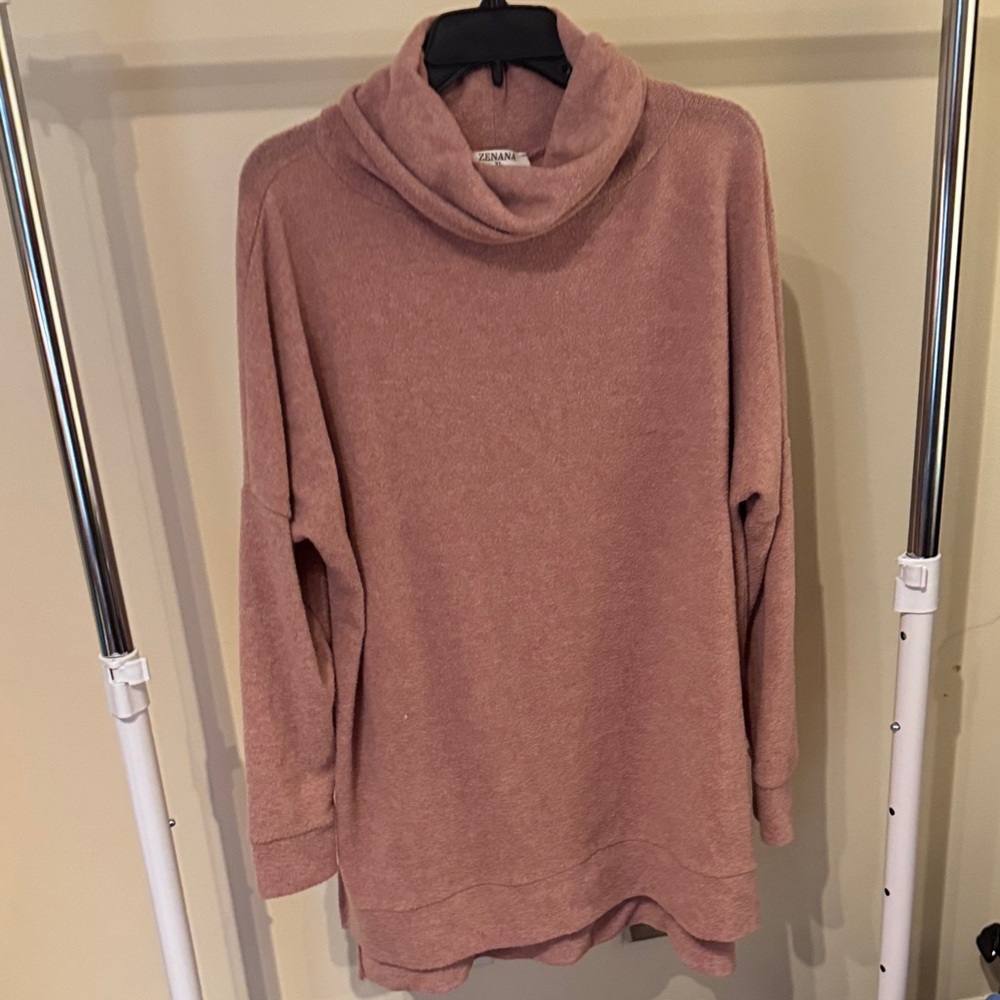 Zenana Cozy Cowl Neck Sweater in Dusty Pink F79